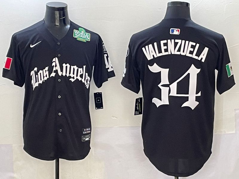 Men Los Angeles Dodgers #34 Valenzuela Black Five generations Joint Name 2025 Nike MLB Jersey style 6->los angeles dodgers->MLB Jersey